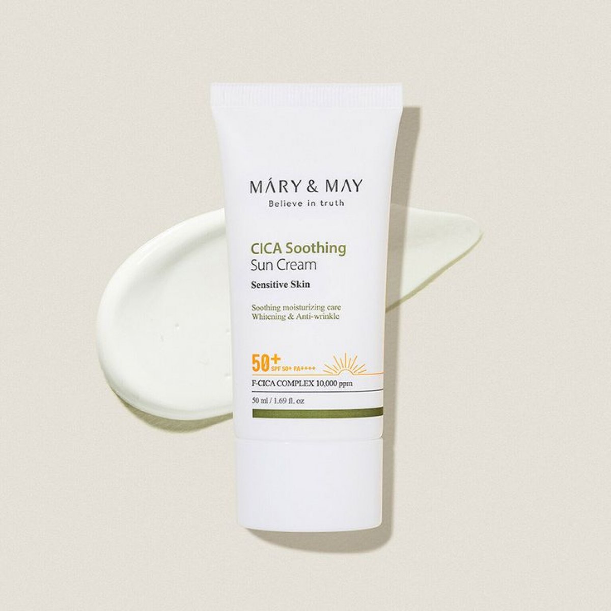 MÁRY & MAY Vegan CICA Soothing Sun Cream Sensitive Skin SPF 50+ PA++++ 50ml